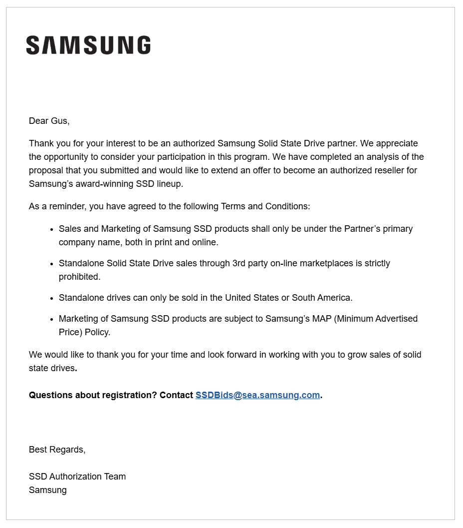 Authorized SAMSUNG Sold State Drive Reseller
