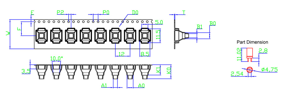 ABK 05.00 x 05.00 x 11.50mm W24 P12, (20mpr)