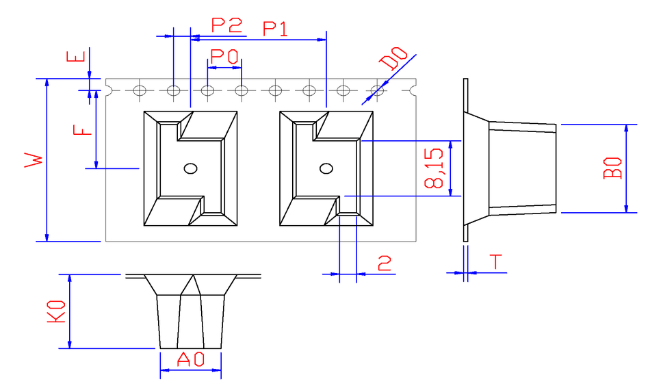OX3 24mm Wide Carrier Tape, 16mm Pitch · 07.15 × 13.00 × 08.40mm pocket, 24 m/Reel