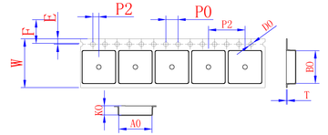 OX3 16mm Wide Carrier Tape, 12mm Pitch · 10.90 × 10.70 × 03.00mm pocket, 70 m/Reel