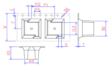 OX3 24mm Wide Carrier Tape, 16mm Pitch · 09.45 × 13.00 × 11.45mm pocket, 18 m/Reel