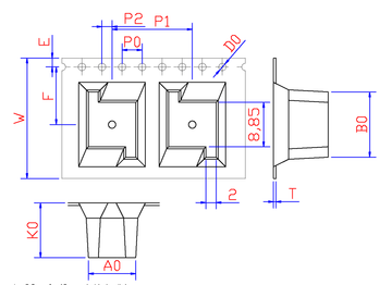 OX3 24mm Wide Carrier Tape, 16mm Pitch · 09.45 × 13.00 × 09.10mm pocket, 21 m/Reel