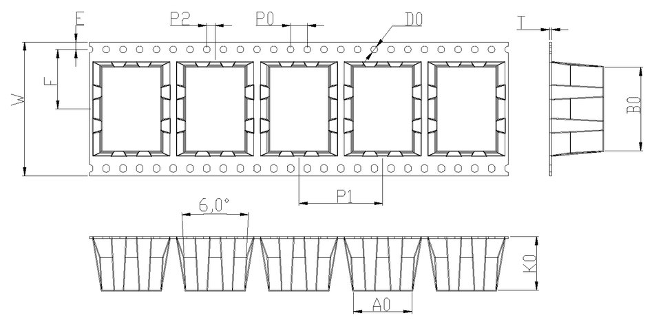 OX3 32mm Wide Carrier Tape, 20mm Pitch · 14.00 × 20.00 × 12.80mm pocket, 16 m/Reel