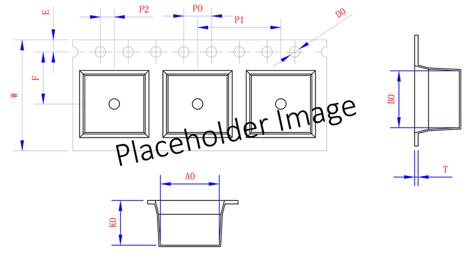 ABK 13.50 × 26.50 × 02.00mm pocket in OX3 44mm wide carrier tape, 20mm pitch