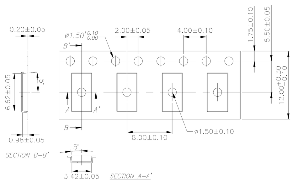 ABK 03.42 x 06.62 x 00.98mm W12 P08, (500mpr)