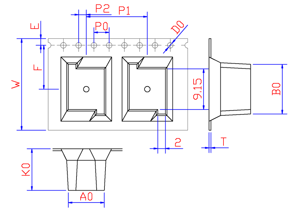 OX3 24mm Wide Carrier Tape, 16mm Pitch · 08.95 × 13.00 × 09.42mm pocket, 21 m/Reel
