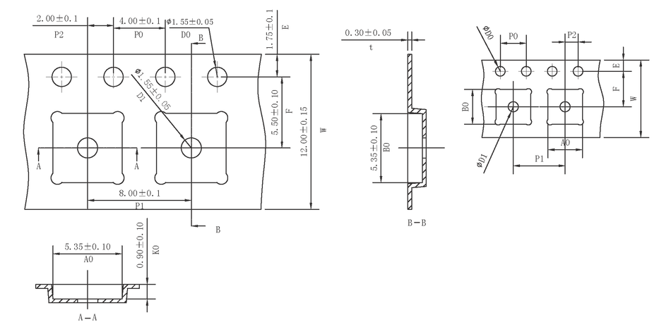 ABK 05.35 × 05.35 × 0.90mm W12 P08, (200mpr)