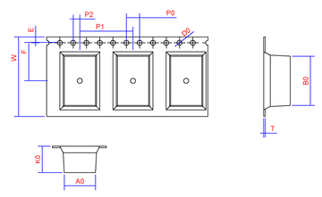 OX3 24mm Wide Carrier Tape, 16mm Pitch · 09.40 × 14.90 × 08.00mm pocket, 26 m/Reel