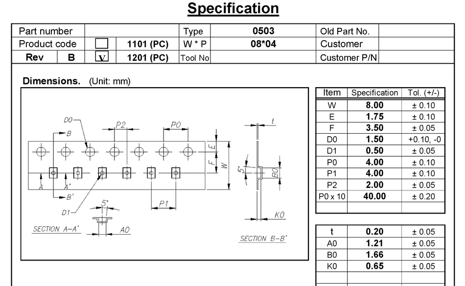ABK 01.21 x 01.66 x 00.65mm W08 P04, (1,000mpr)