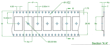 OX3 32mm Wide Carrier Tape, 12mm Pitch · 09.85 × 17.25 × 02.30mm pocket
